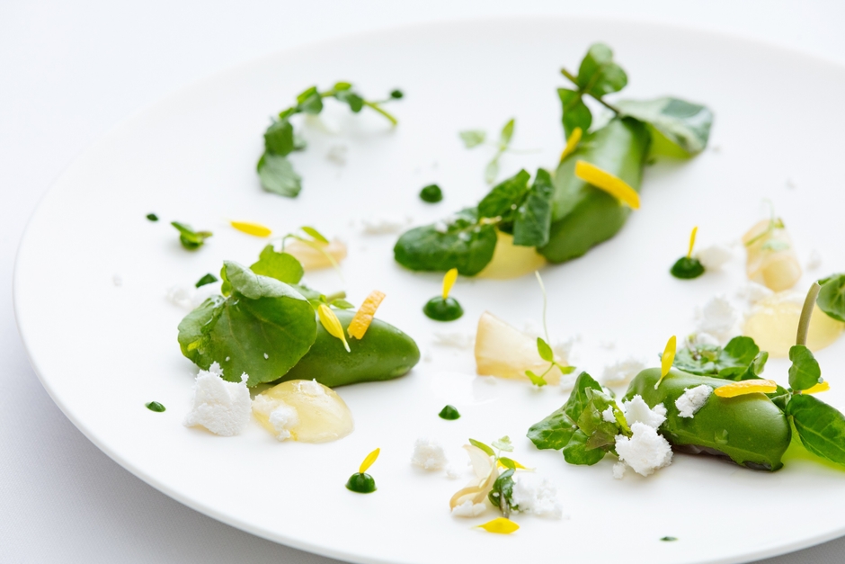 【ブレストンコート　ユカワタン】前菜_鯉とクレソンのショーフロア　レモンのアクセント_01