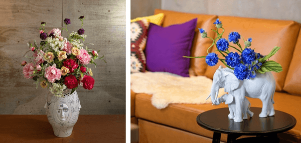 左:「PEONY× 森の番人Ⅱ」 右:「CORN FLOWER×ELEPHANT GARDEN」