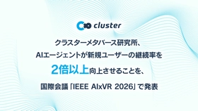 クラスターメタバース研究所、AIエージェントが新規ユーザーの継続率を2倍以上向上させることを、国際会議「IEEE AIxVR 2026」で発表