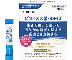 高い耐酸性を持つ「ビフィズス菌 BB-12（B.lactis）」を配合　 生きて腸まで届いておなかの調子を整え、お通じを改善　 機能性表示食品「ビフィズス菌・BB-12(TM)」新発売