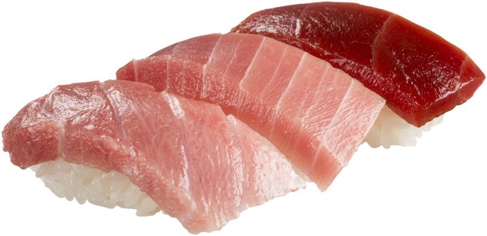 『天然本鮪3貫盛り(大とろ・中とろ・赤身の漬け)』