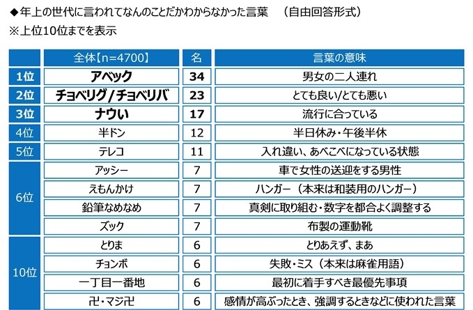 年上の世代に言われてなんのことだかわからなかった言葉