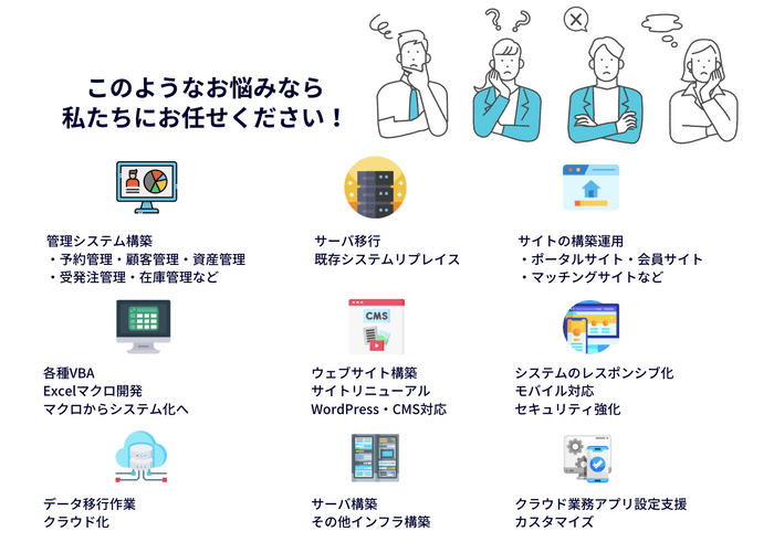 カスタム開発サービスでご提供可能なメニュー例