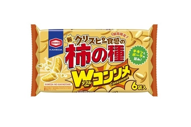 ご好評につき期間限定で再登場！
2種のお肉と野菜の濃厚な旨みが広がる
『亀田の柿の種 ダブルコンソメ』発売