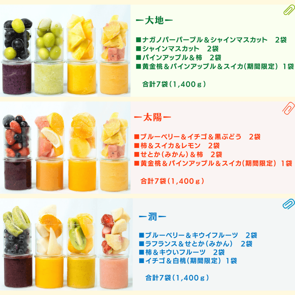 スムージーベース基本ラインナップ　3商品