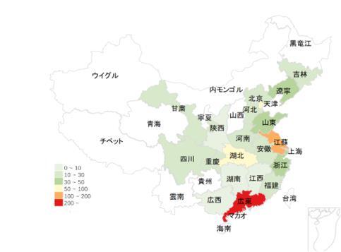 図1 中国日系自動車製造業の地域分布