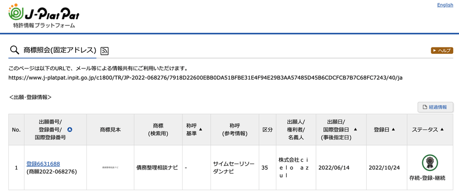 特許庁商標出願・登録情報