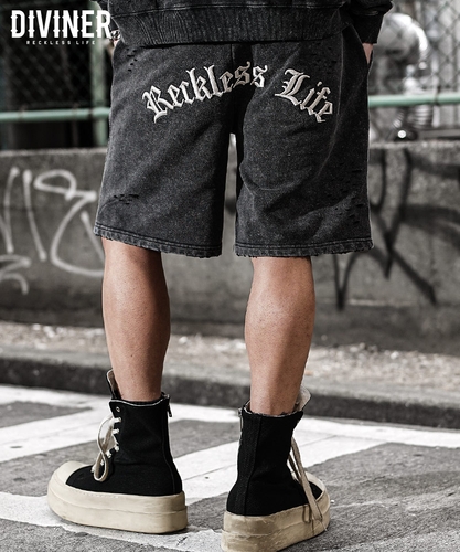 【BlackLetter】Dirty Embroidery Sweat Shorts(ブラック)