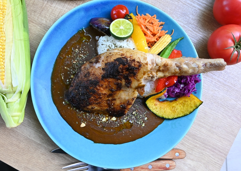 骨付き阿波どりと夏野菜のオリエンタルカレー