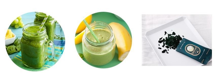 デトックス Green+ 生スピルリナ/Spirulina Banana Soy Juice/生スピルリナを製品化した「タベルモ」