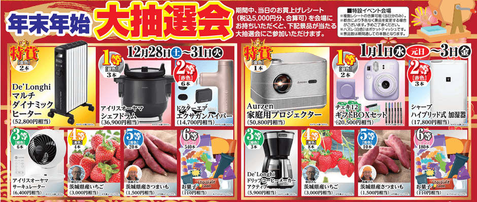 道の駅常総 年末年始大感謝祭」12/28～1/5の9日間開催 大抽選会や限定