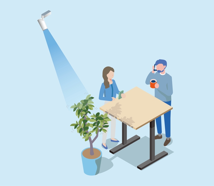 観葉植物へ風を送る