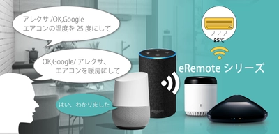 Amazon EchoとGoogle Homeで、 今あるエアコンの詳細操作が可能に ～eRemoteシリーズ、スマートスピーカーとの連携で 新たに3機能を追加～