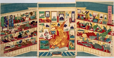 「古今珍物集覧 元昌平坂聖堂ニ於て」 二代歌川国輝 明治5年〔1872〕(個人蔵)