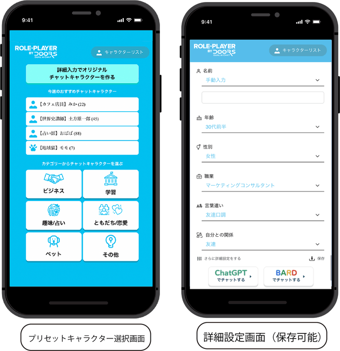 キャラクター設定、詳細設定