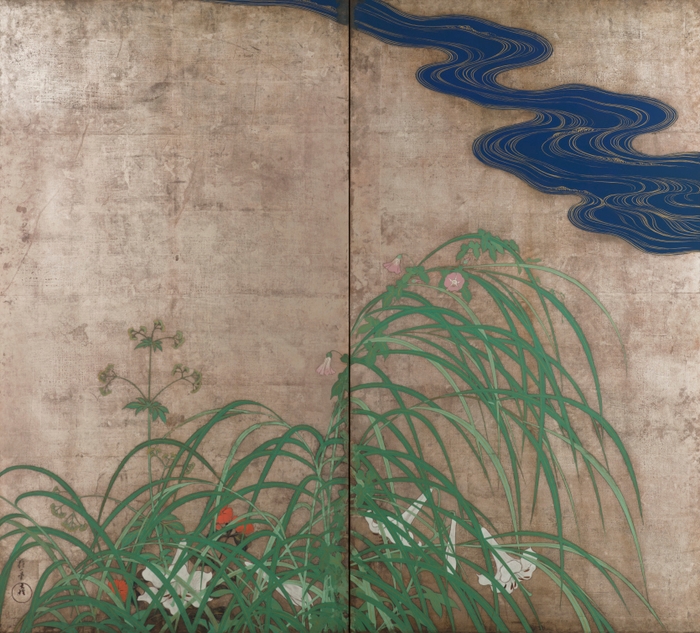 重要文化財 夏秋草図屏風 酒井抱一筆 江戸時代・19世紀 東京国立博物館蔵 (高精細複製品) (右)