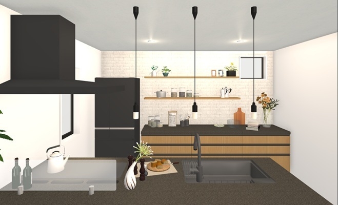 3Dパースのスクリーンショット例:キッチンエリア
