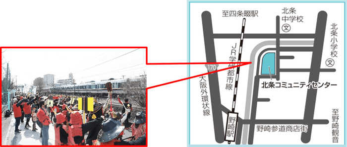 JR学研都市線の乗客に向けた勝どき