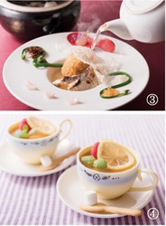 (上)薫る中華風 海鮮茶漬け (下)アールグレイのティーカッププリン