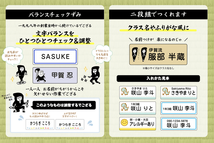 文字バランスをひとつひとつチェック＆調整。クラス名も入れられます。