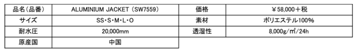 アルミニウムジャケットスペック表