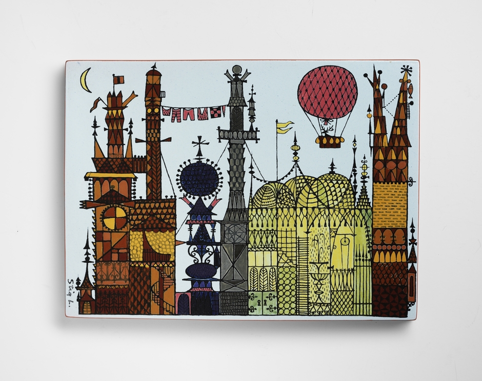 (5)[カーニバル]シリーズスタイル／街並み図板、ファイアンス、1962年、絵付：エドゥアルト・ベルヒトルト