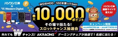 パソコン工房＆ウエスタンデジタル コラボ企画 その場で当たるスロットチャンス抽選会を開催！ ～最大10,000ポイントが当たるキャンペーン！！～