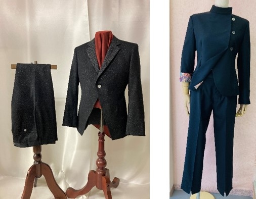 「ギタリスト」:布施ゼミ4年 三嶌一生(左)、「学ラン風レディース」:布施ゼミ4年 田原真帆(右)