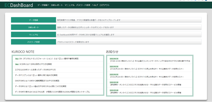 「EC-DashBoard」ログイン後トップ画面