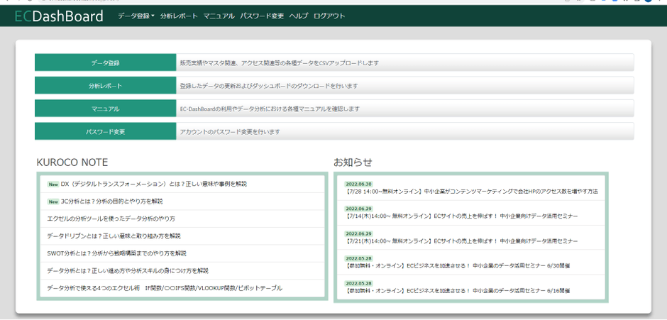 「EC-DashBoard」ログイン後トップ画面