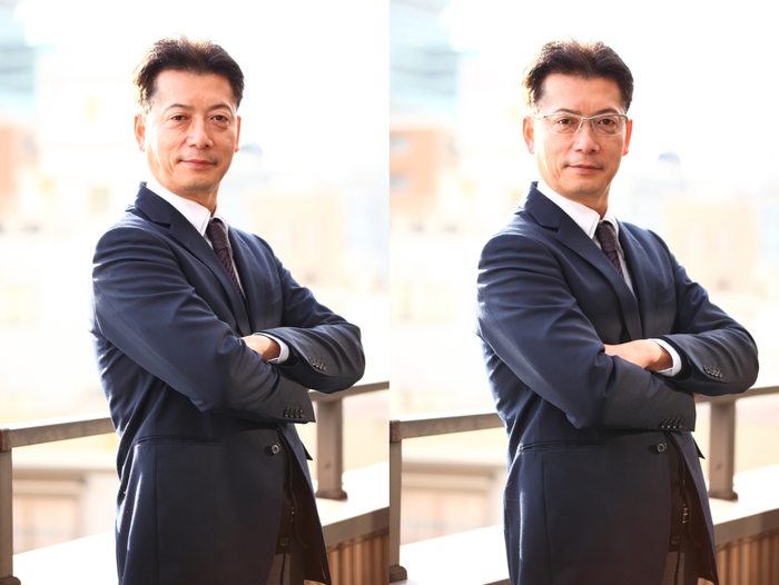 「abx」シリーズを装着すると、目元がたるみがちな中高年男性の第一印象がキリッとUP!