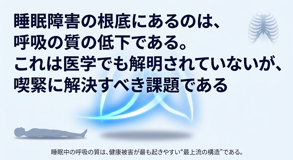 睡眠中に起きている呼吸の質の低下こそ、睡眠障害の根底にある未解明領域であり、喫緊に解決すべき社会課題である
