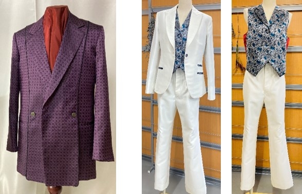 「シングルダブル」:布施ゼミ4年 平松祐基(左)、「レディース、ベスト付きスーツ」:布施ゼミ4年 吉田鈴香(右)