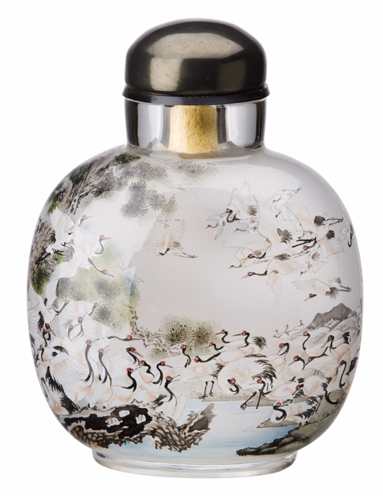 Photo.16 ガラス製百鶴模様内画鼻煙壺 中国 20世紀