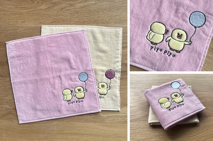 ピヨピヨ刺繍タオル ピンク(左)/イエロー(右)