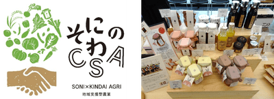 「そにのわCSA」のロゴマーク（左）、昨年度のマルシェの様子（右）