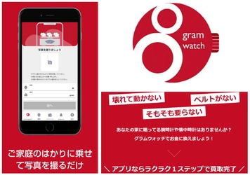 世界初!*　腕時計や懐中時計ならどんなものでも1g1円で換金 　はかりに乗せて写メするだけの簡単買取サービス 『gramwatch(グラムウォッチ)』　好評につきアプリ化へ　 リリース記念キャンペーン開催中　*当社調べ