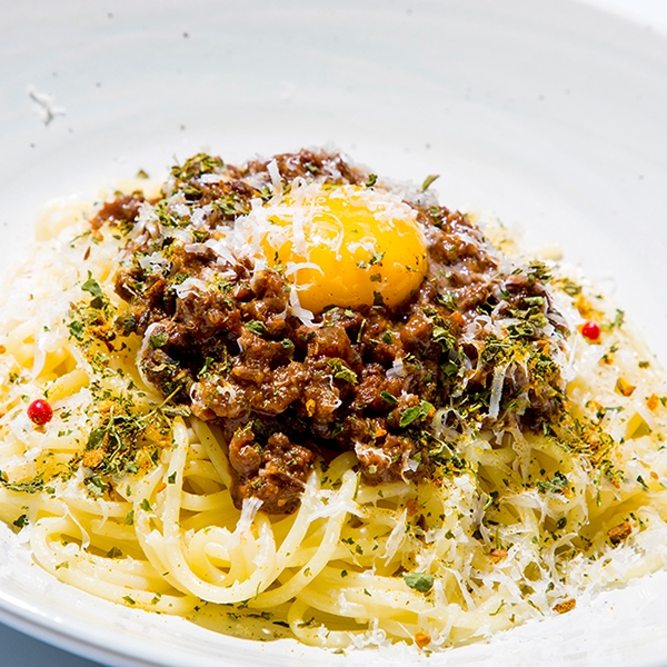 自家製北海道キーマ風スパイシーミートソース!30回以上混ぜて食べるのがポイントの必ずハマル味!