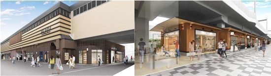 【左】洛西口駅東側から見た施設の外観イメージ 【右】洛西口駅(桂駅方面)の東側歩道から見た施設の外観イメージ