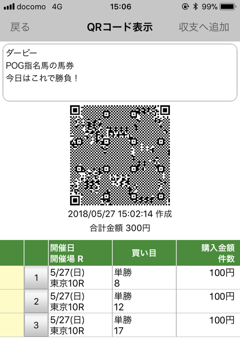 ダービー馬券メモ