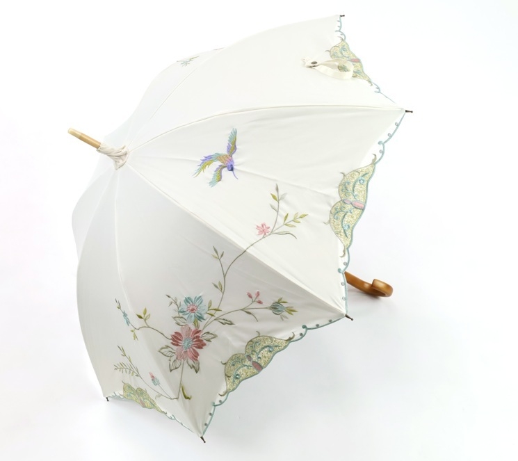 優雅花鳥刺繍 かわず張り長日傘