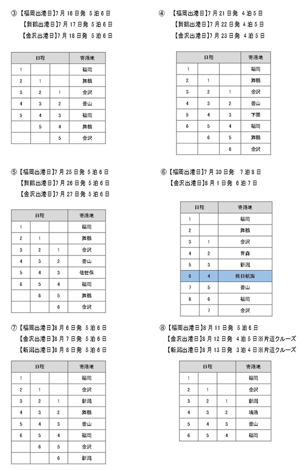 2021年　日本発着　全クルーズ年間スケジュール(3)