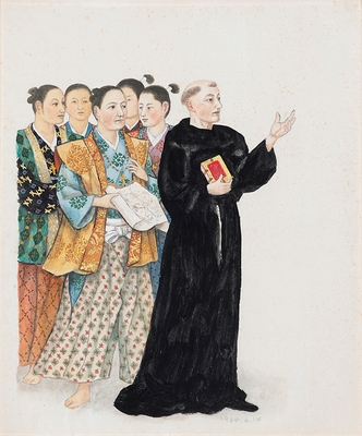 右近と同行の神父(大阪玉造教会壁画下絵)　1964年