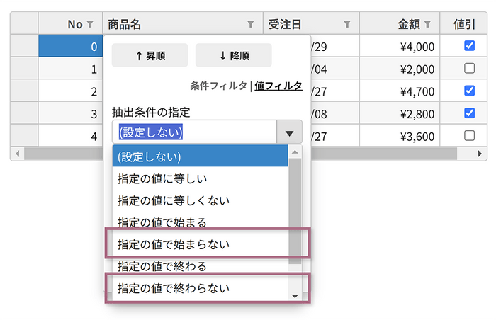 条件フィルタで選択できる抽出条件を新たに追加