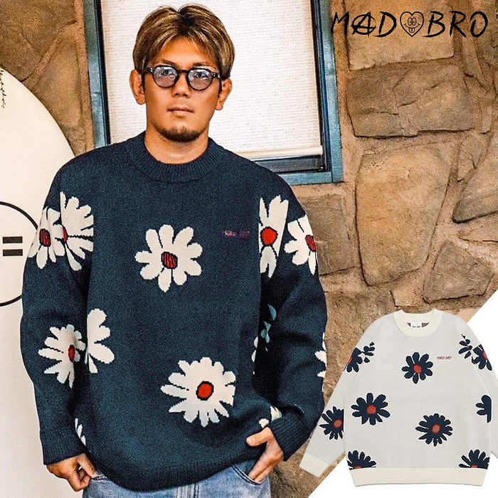 Flower Pattern Crew Neck Knit