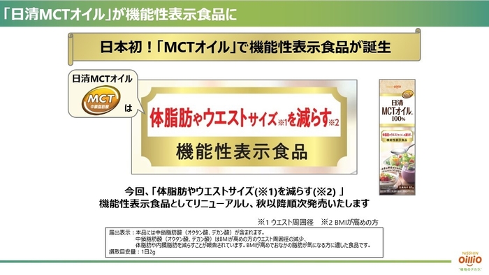 「日清MCTオイル」が機能性表示食品に