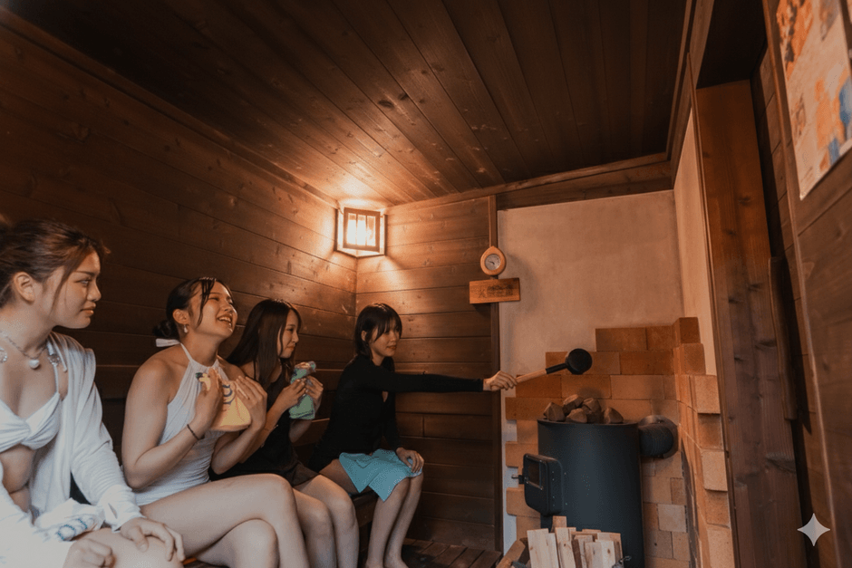 薪ストーブサウナでセルフロウリュ