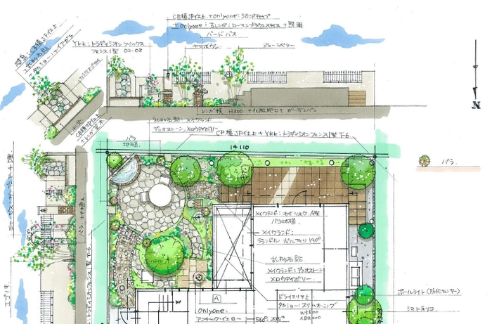 オーダーメイドのお庭の手描き図面