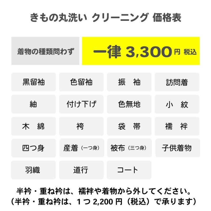 クリーニングの一例:丸洗いのみの料金です