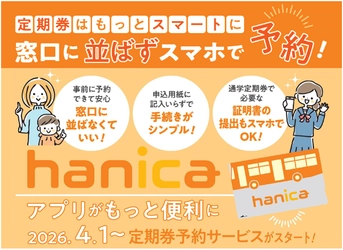 ～ 定期券は窓口に並ばず スマホで予約 ～ 『hanicaアプリ』 がもっと便利に 2026年4月1日～ 定期券予約サービス スタート！
